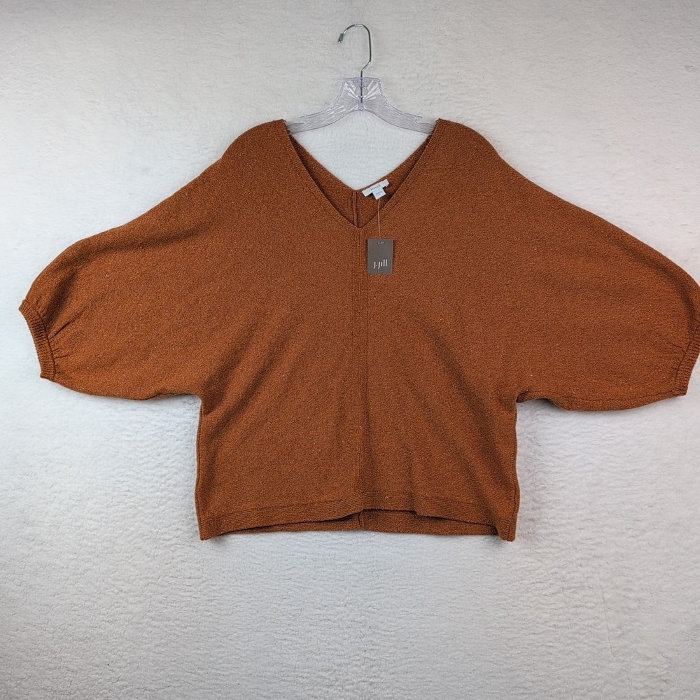 NWT J Jill Pure Jill V-Neck Sweater Size Medium Speckled 3/4 Sleeve Cooper Brown